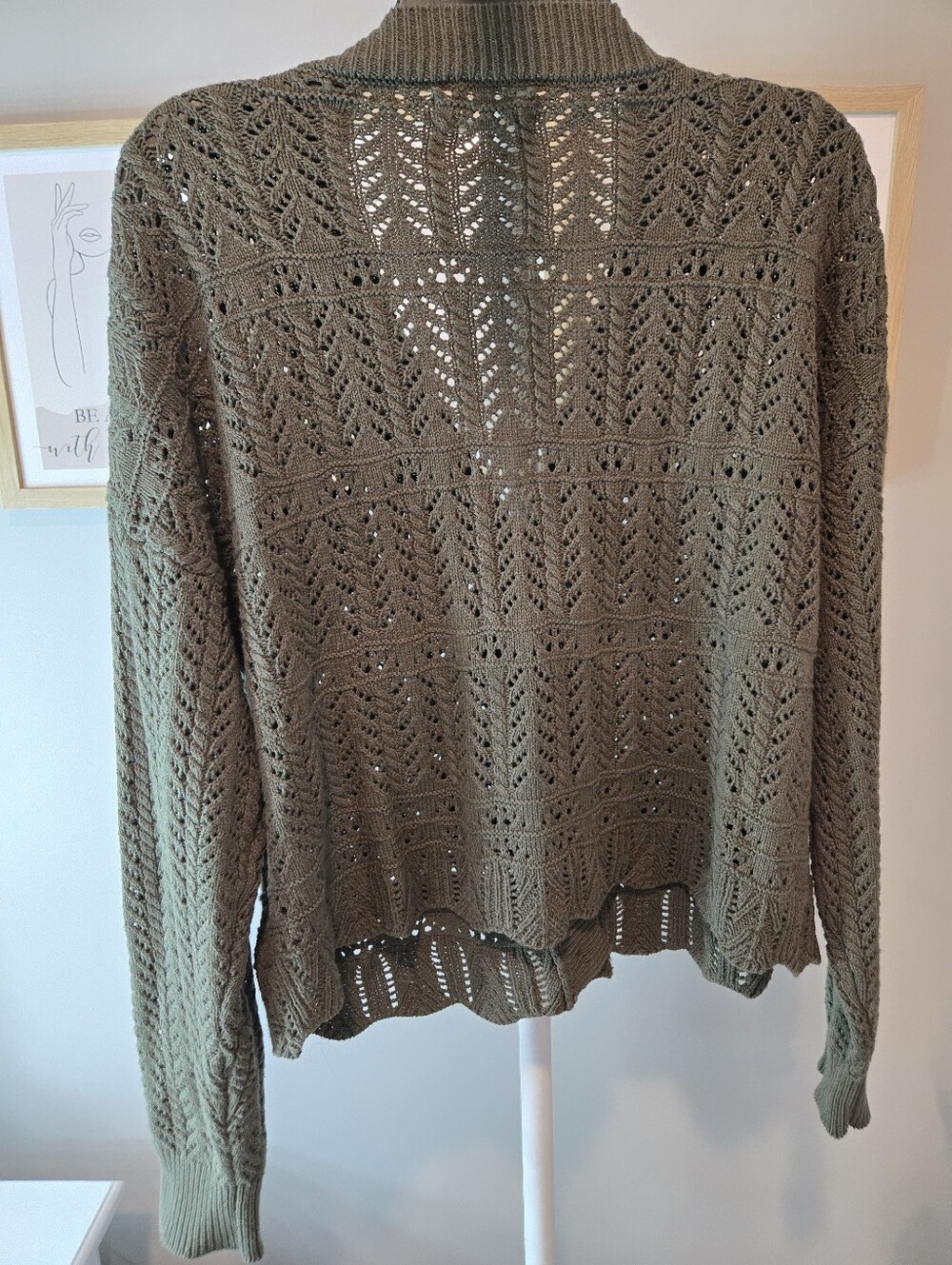NWOT Anthropologie Olive Openwork Button-Front Cardigan - Picture 4 of 13